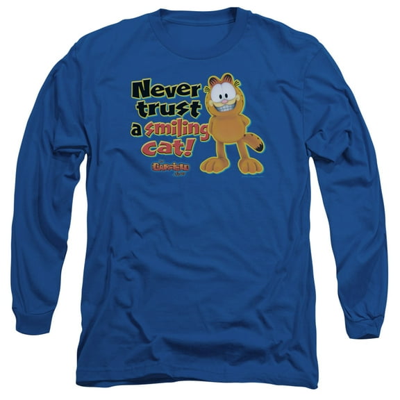 Garfield Smiling Long Sleeve Adult 18/1 T-Shirt Royal Blue