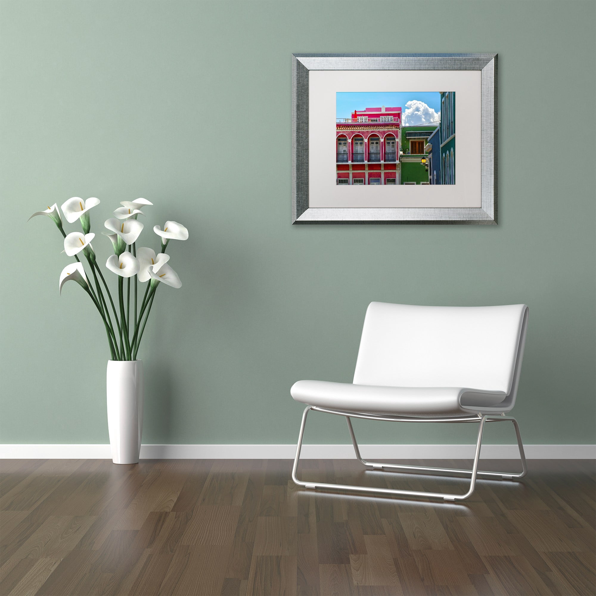 Trademark Fine Art "Old San Juan 10" Canvas Art by CATeyes, White Matte, Silver Frame