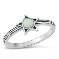 CHOOSE YOUR COLOR Star White Simulated Opal Promise Ring .925 Sterling Silver Band CZ Female Size 7