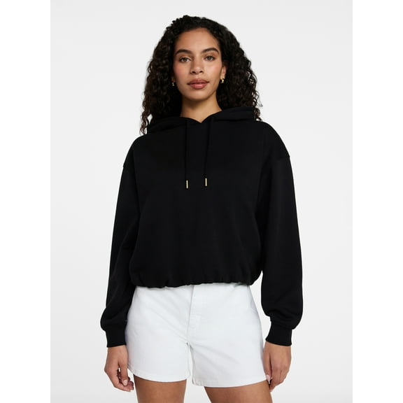 Time and Tru Women's Bubble Hem Pullover Hoodie with Long Sleeves, Size XS-XXXL