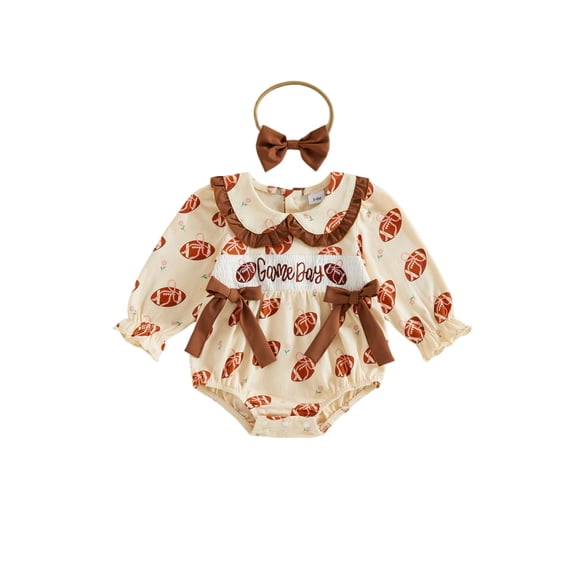 Cenuakty Girl Puff Long Sleeve Letters Embroidery Romper and Headband