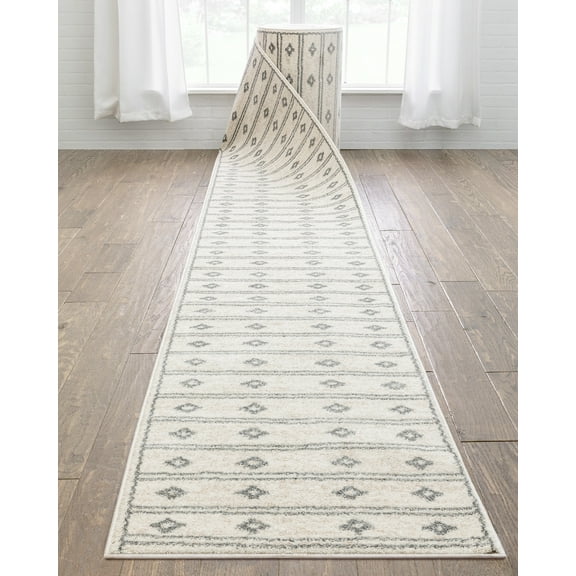 Well Woven Custom Size Runner - Choose Your Length - Parna Ivory & Grey Moroccan Tribal 27 Inches Wide x 18 Feet Long Runner (27" x 18' Runner) Rug