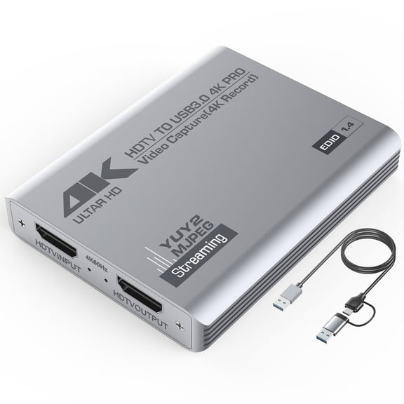 Duomigo USB 3.0 4K HDTV Video Capture Card with Loop-Out, 1080P 60FPS/2K 30FPS, Audio Video Capture for Computer Gaming, Compatible with PS5, Switch, Xbox ,Camera, PC, OBS