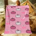 thumbnail image 2 of Soft & Cozy Pink Pumpkin Print Flannel Throw Blanket - Versatile All-Season Comfort, Perfect for Bed, Sofa, Camping & Travel - Easy-Care, Reversible Design, 2 of 9