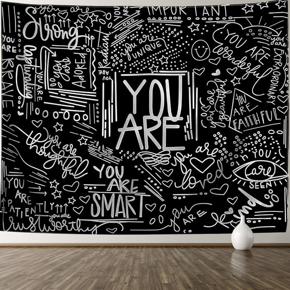 Inspirational Wall Tapestry With Quote Black And White Aesthetic Motivational Positive Affirmations 30" x 40"