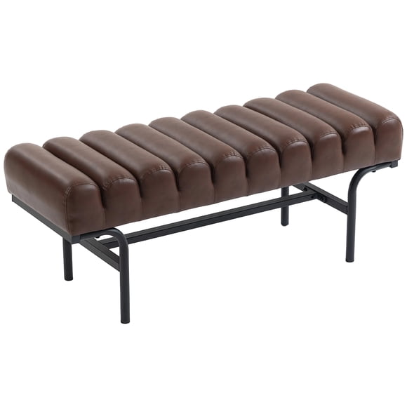 HOMCOM 45" End of Bed Bench PU Leather Upholstered Bedroom Bench Brown
