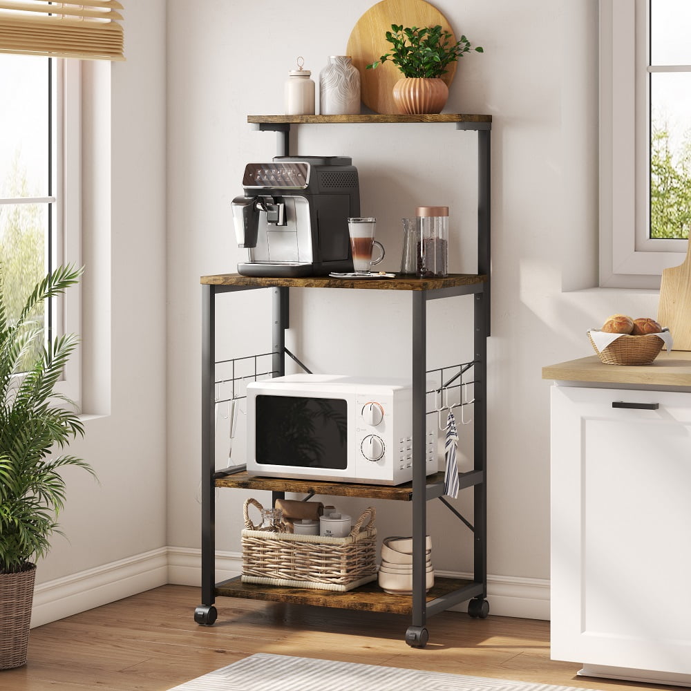 Storage Trolley,3-Tier Kitchen Bakers Rack Serving Trolley Storage Shelf Microwave Oven Stand Storage Cart Workstation Shelf Pantry Standing Rack Holder with 4 Wheels for Kitchen Living Room 
