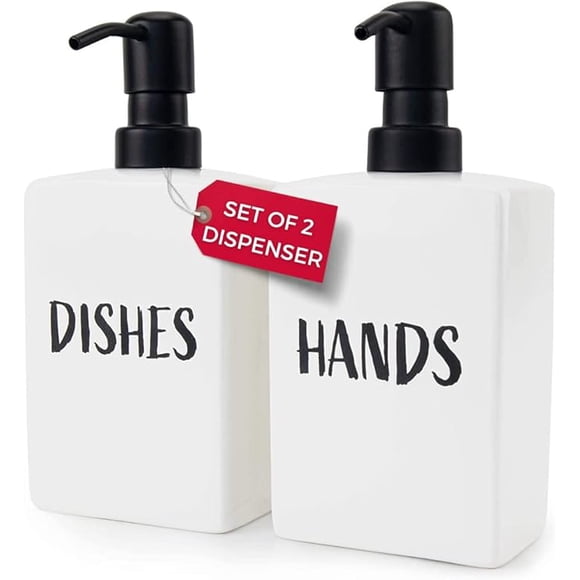 Granrosi Kitchen Soap Dispenser Set of 2, White – Farmhouse Hand & Dish Soap Pump Set, Liquid & Foaming Soap Dispensers for Kitchen Sink