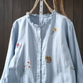 thumbnail image 4 of Women's Floral Embroidered Shirts Ruffle Neck Cotton Linen Blouse Button Down Casual Long Sleeve Tops, 4 of 5