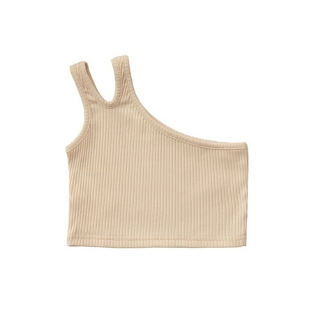

Baby Kids Summer Tank Tops Solid Color Slit One-Shoulder Sleeveless Tight Crop Tops for Girls 2-7 Years