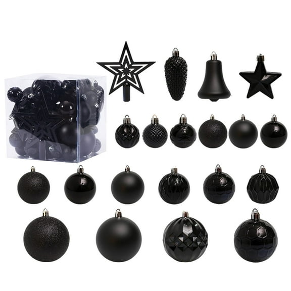 HBBKVI Black 3.1" Christmas Balls Christmas Tree Decoration Ornaments Shatterproof Hanging Balls for Birthday Halloween Holiday Wedding Decorations Set of 45pcs