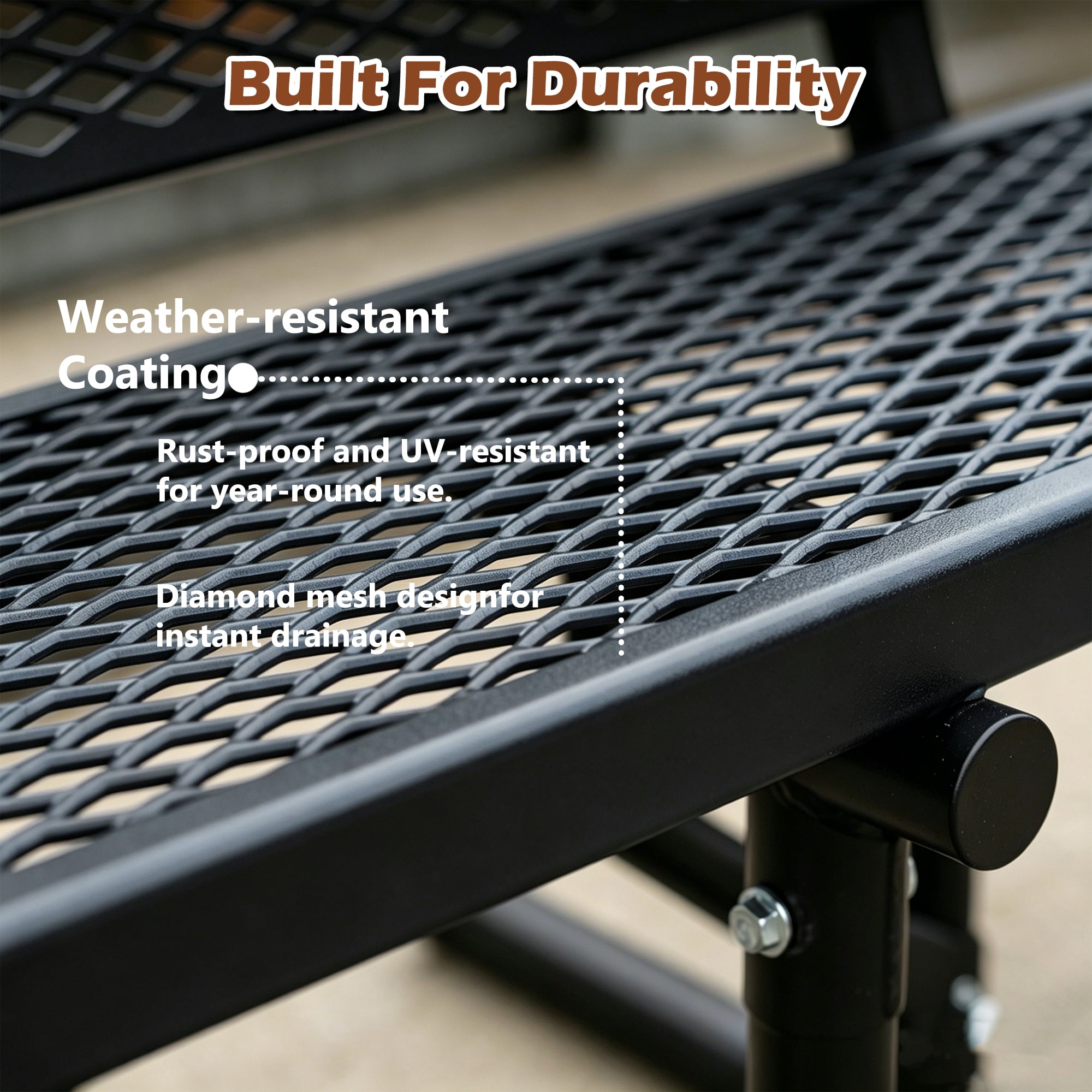 72" Outdoor Picnic Bench for 3-4 Person,All Weather Metal Outdoor Dining Chair for Garden,Patio,Park,School,Black
