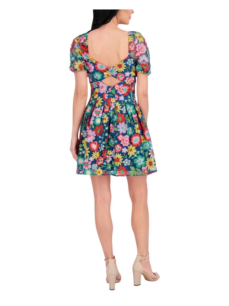 kensie embroidered dress kensie Women's Embroidered Sequin V-Neck Mesh Dress - Yellow