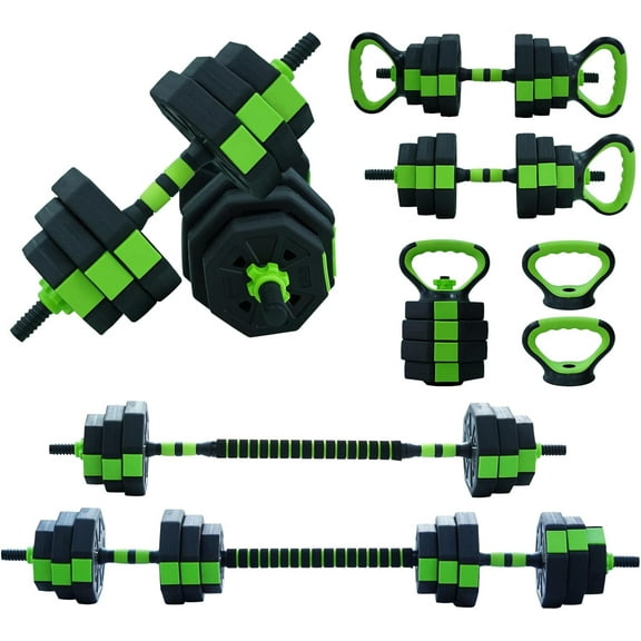 Adjustable Weight Dumbbell Set, 44LBS 4 in1 Dumbbells Set, Barbell Kettlebells Push Up Stand for Home Gym, Fitness Exercise Equipment for Men and Women Green One size
