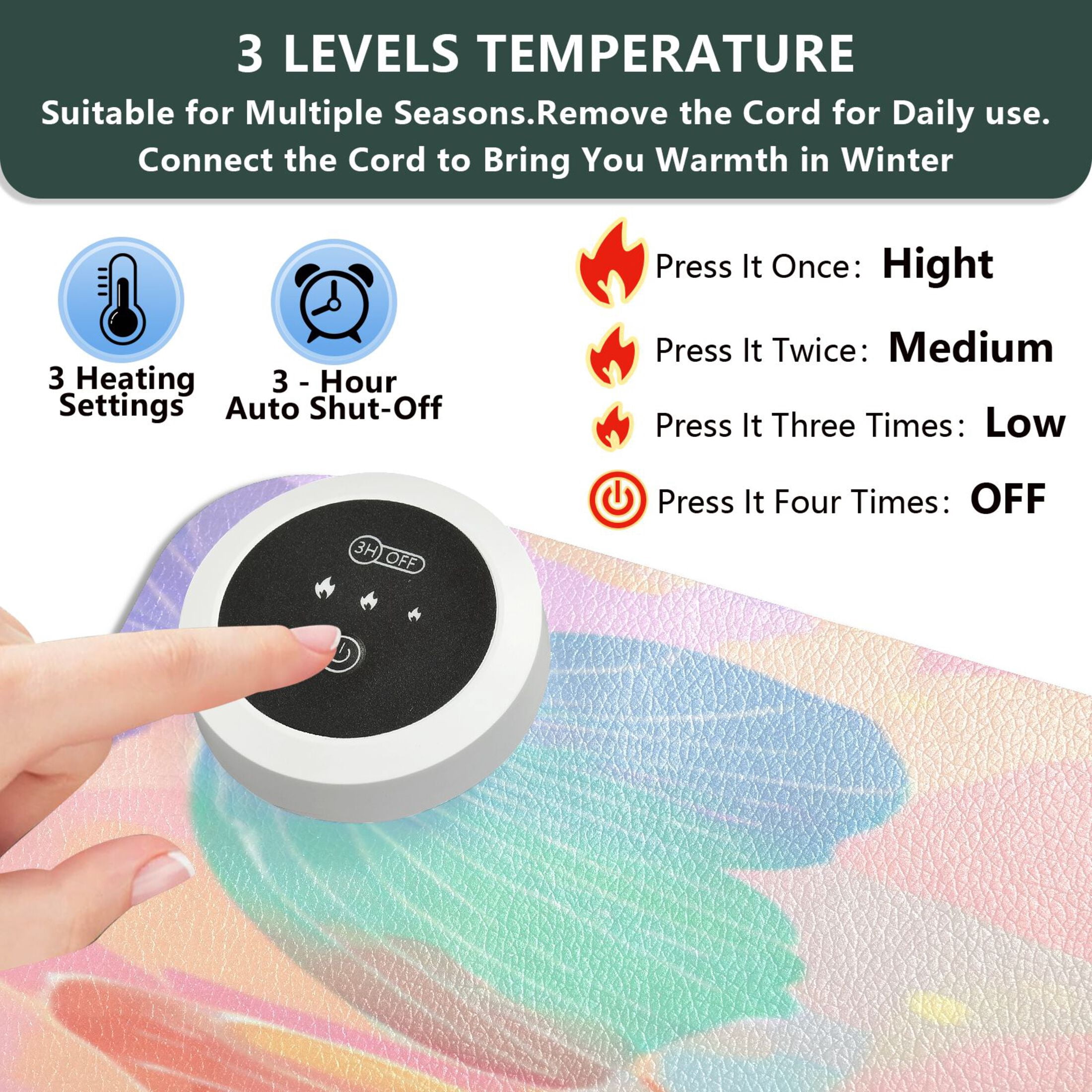 Large Heated Desk Mat Mouse Pad 31.5"x13"PU Leather Graphene Heating Desk Warmer with 3 Temperature Settings 110V US Plug Non-Slip Warm Pad for Home, Office, and Gaming Peach Pastel Butterfly Flutter