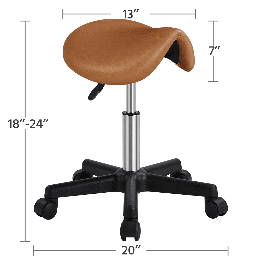 Alden Design Adjustable Rolling Saddle Stool for Massage Tattoo Dental, Brown