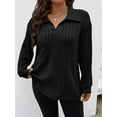 thumbnail image 5 of Women Plus Size Casual Knit Sweater Lapel V Neck Solid Color Tops Light-Weight Long Sleeve Blouses Black XXL, 5 of 9