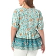 thumbnail image 4 of DARING DIVA Women's Plus Boho Floral Print V Neck Blouse 2X Green, 4 of 6