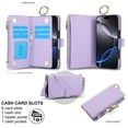 thumbnail image 3 of ELEHOLD For iPhone 16 Pro Phone Case Leather Crossbody Zipper Card Wallet Flip Case Kickstand Cover, with Ring Holder,Full Body Protection-Violet, 3 of 7