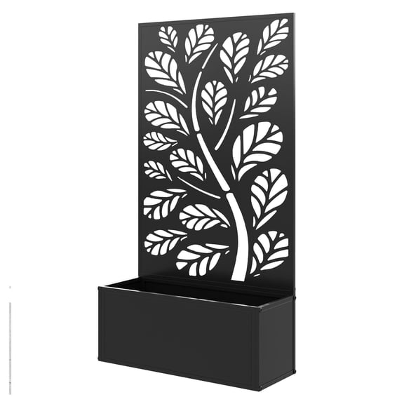 Raised Garden Bed with Trellis, Metal Planter for Climbing Plants, Freestanding Flower Bed for Patio, Outdoor Garden Decor, Black