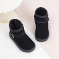 thumbnail image 4 of Xfvqtps Child Girls Snow Boots Suede Upper Furry Plush Lining Thickened Round Toe Solid Color Decorative Buckle Non Slip Thick Bottom Warm Winter Ankle Boots Black, 4 of 9