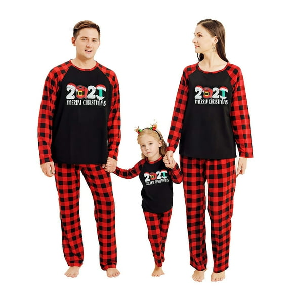 GRNSHTS Family Matching Christmas Pajamas Women Cotton Jammies Men Clothes Sleepwear Long Sleeve Pjs(Black 2021,Kids 2-3T)