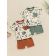 thumbnail image 3 of FOCUSNORM Bébé Garçon 2 Pièces Tenue d'Été Imprimé Animal Col Rond Manches Courtes Tops Taille Élastique Shorts Bambin Ensemble, 3 of 9