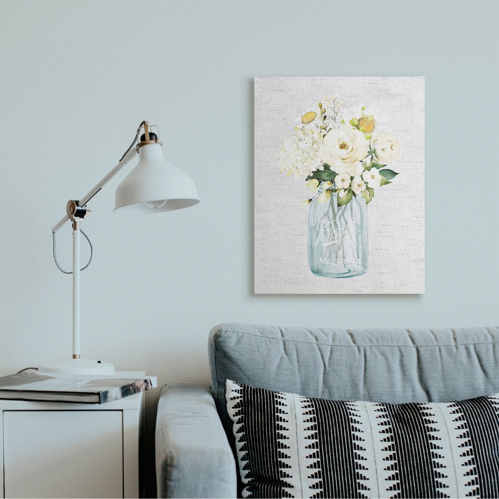 Stupell Industries Quaint Spring Floral Bouquet in Simple Blue Jar Canvas Wall Art Design by Lettered and Lined