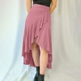 thumbnail image 2 of HaiMao Women's High Waist Wrap Ruffle Hem Asymmetric Skirt High Low Flowy Midi Skirt Pink L(L), 2 of 7