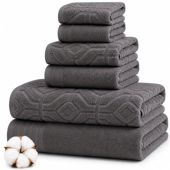 Modern Threads Diamond Gate 6-Piece Adult Cotton Bath Towel Set, Charcoal