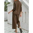 thumbnail image 2 of Women Long Sleeved 2 Piece Outfits Sweatsuit V-neck Casual Knit Tops & Pants, 2 of 6