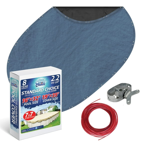 Winter Swimming Pool Cover for 16 ft x 32 ft Aboveground Oval Pool Size, Standard Choice Series, Solid Material, Color - Sky Blue, Pool Cover Choice 461632CHOICE