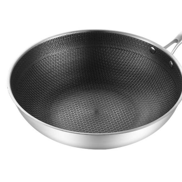 Wok en Acier Inoxydable 3 Couches Wok en Acier Inoxydable Wok Wok Casserole Cuisine Fournitures Wok en Acier Inoxydable Casserole Double Face 3 Couches Empêcher le Collage Wok de Nettoyage Facile pour