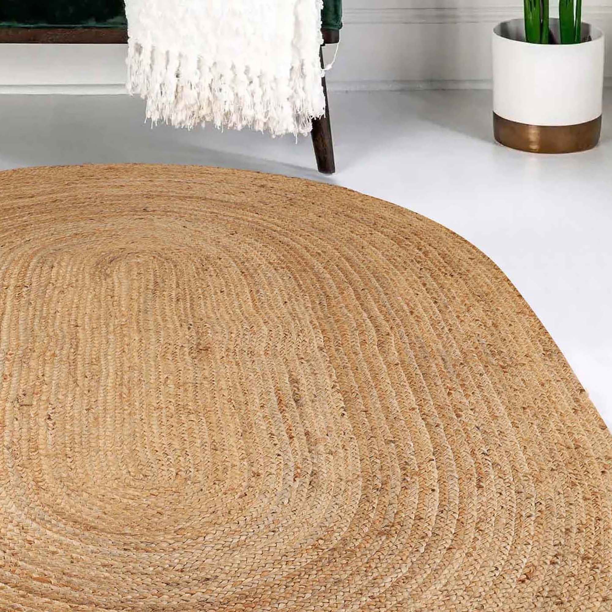 Superior Braided Jute Handwoven Area Rug, Reversible Indoor Outdoor Rugs, 8' x 10' Oval, Natural Tan