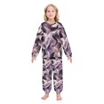 thumbnail image 2 of Fluffy Pajamas Set Fuzzy Winter Warm Pj Sets Pullover Tops and Long Pants Purple Abstract Leaves Small, 2 of 8