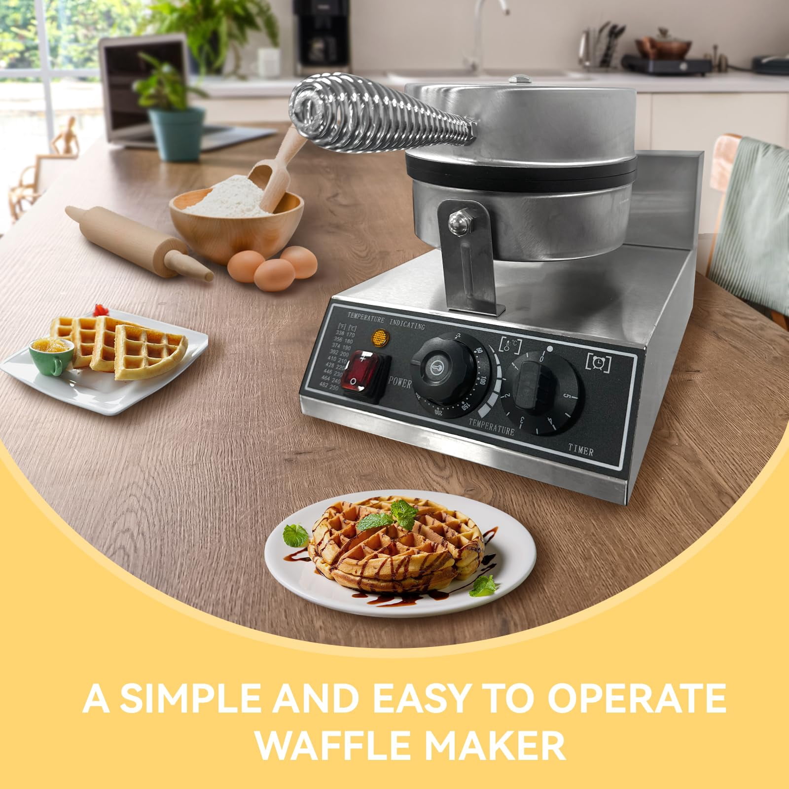 Commercial Waffle Maker Machine, 110V 1200 W Stainless Steel Nonstick Waffle Maker for Home and Restaurant