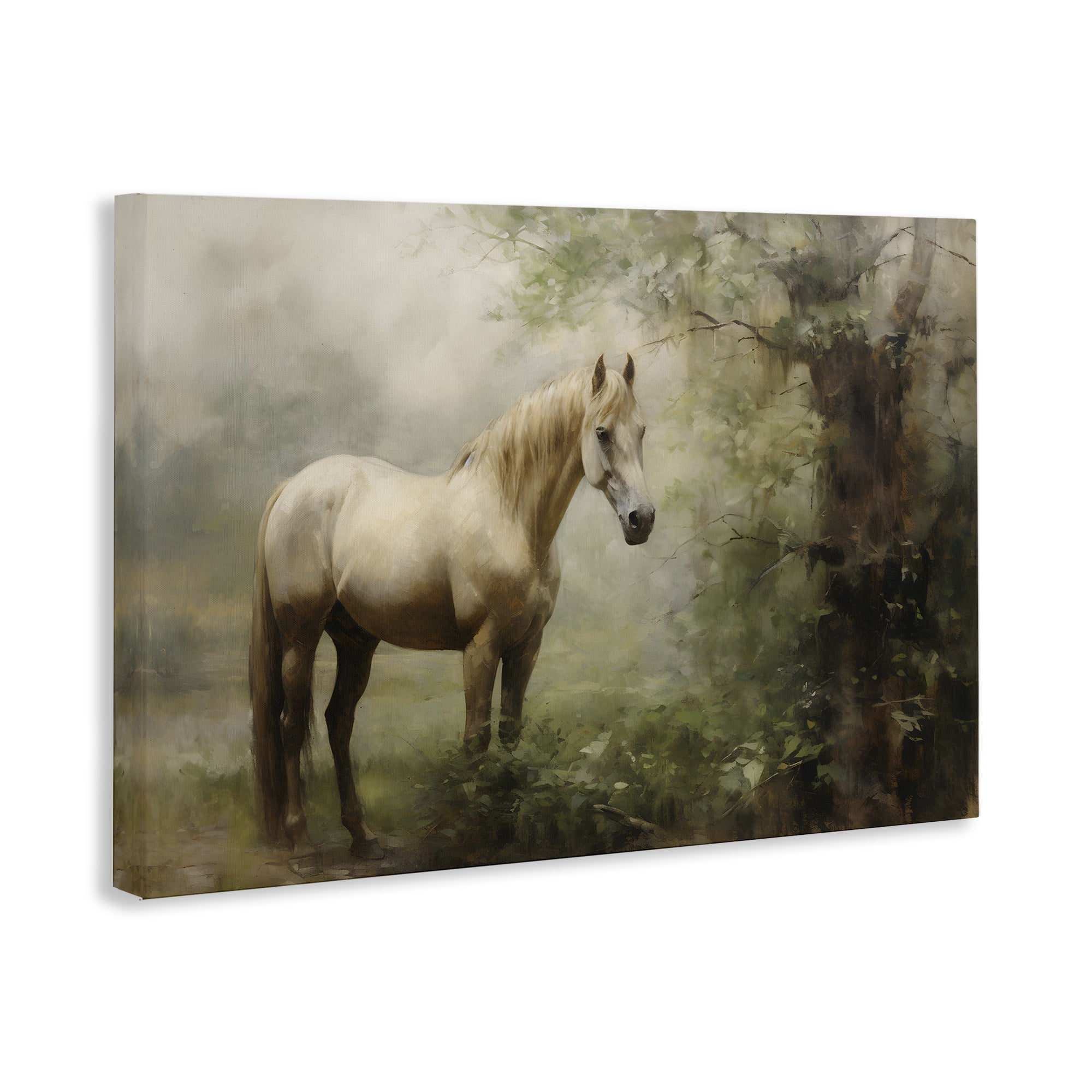 Stupell Industries Horse in Forest Woods Landscape Painting Gallery Wrapped Canvas Art Print Wall Art, 45 x 30