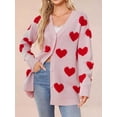 thumbnail image 4 of Women'S Casual Cute Heart Embroidered Open Front Aesthetic Artistic V Neck Button Down Slouchy Sweater Coat Pink M, 4 of 8