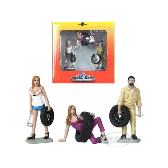 Motorhead Miniatures MH774 3 in. 1-24 Scale Val, Meg & Gary Tire Brigade Figurine Set - 3 Piece