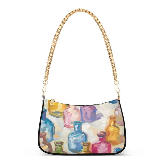 One Shoulder Chain Handbag 7.1x11x2.8in Women's Hobo Handbags Tote Handbags Shoulder Handbags Card Bag Cash Bag Key Bag Multicolor Bottle