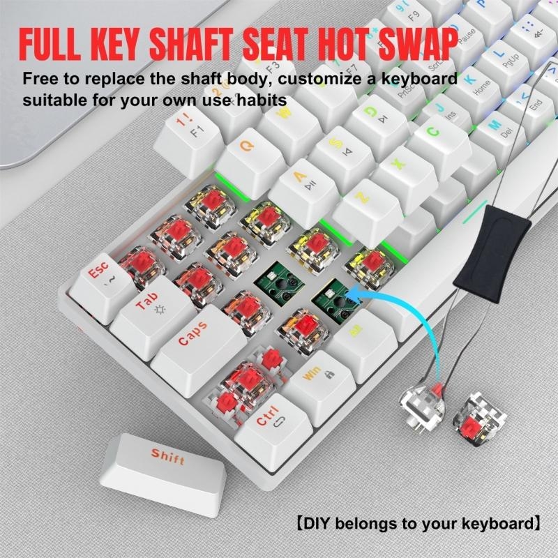 V900 Mechanical Gaming Keyboard 61 Keys Compact Design With RGB Backlight And Hot Swappable Red Switches Small Keypad