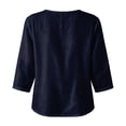 thumbnail image 5 of JULMCOMO Cotton Linen Shirts for Women Crew Neck 3/4 Sleeve Loose Fit Vintage Blouses Casual Comfy Spring Fall Shirts Navy 3XL, 5 of 7