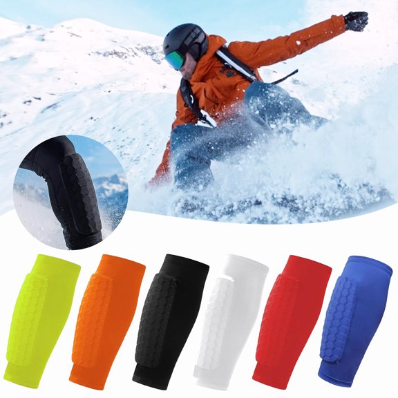 Ferjadq Ski Guards for Women Men Skiing Shin Guard Pads Socks Compression Elastic Anti Collision Protect Legs Guards for Snowboarding Football Soccer Black L