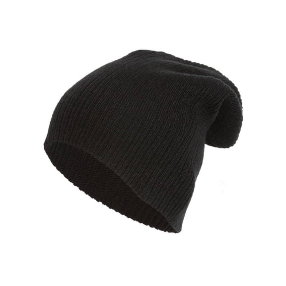 Rib Knit Slouch Beanie, Black