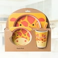 thumbnail image 3 of 5 Pcs Bamboo Fiber Cartoon Giraffe Children's Cutlery Set Environmental Friendly Kids Dinnerware Set Baby Feeding Plate Bowl Tumbler Kit, 3 of 5