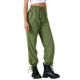 thumbnail image 4 of INSPIRE CHIC Women's Pants Cargo Lightweight High Waist Elastic Drawstring Wide Leg Trousers with Pockets S Green, 4 of 6