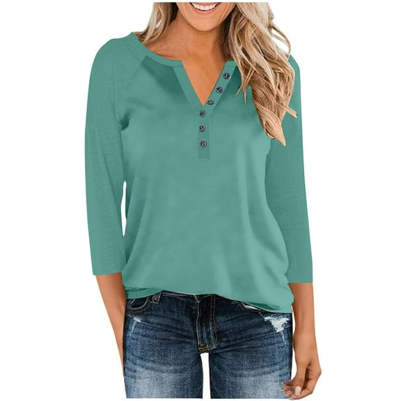 Censtreet Womens Henley Tops 3/4 Sleeve Shirts Thermal Pullover Casual Loose Fit Henley Neck Tunics