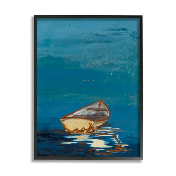 Stupell Industries Single Boat Ocean Surface Layered Marine Collage Painting Black Framed Art Print Wall Art, Design by Stacy Gresell