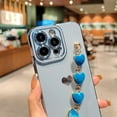 thumbnail image 4 of Compatible with iPhone 14 PRO MAX 5g Case with Love Heart Bracelet Luxury Cute Hearts Cover for Women with Metal Chain Strap Gold Plated with Side Love Pattern Soft Shockproof Bumper (Blue), 4 of 11