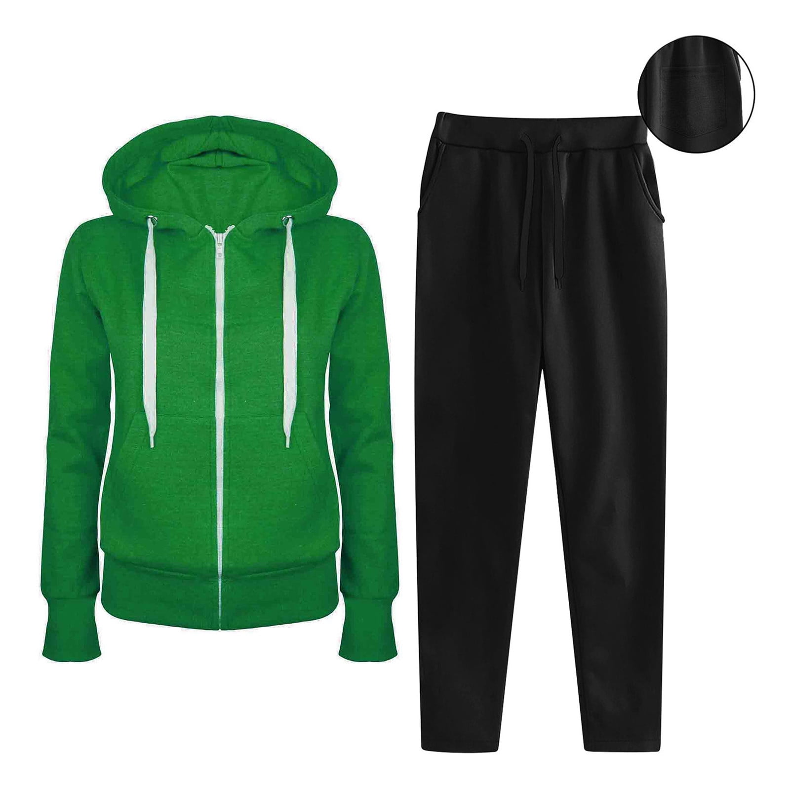 UPPADA 2 Piece Lounge Sets for Women Comfortable Sweatsuits Dressy Two Piece Outfits Fall Drawstring Hooded Sweatshirt Wide Leg Sweatpants Comfort Tracksuit Set Green,S